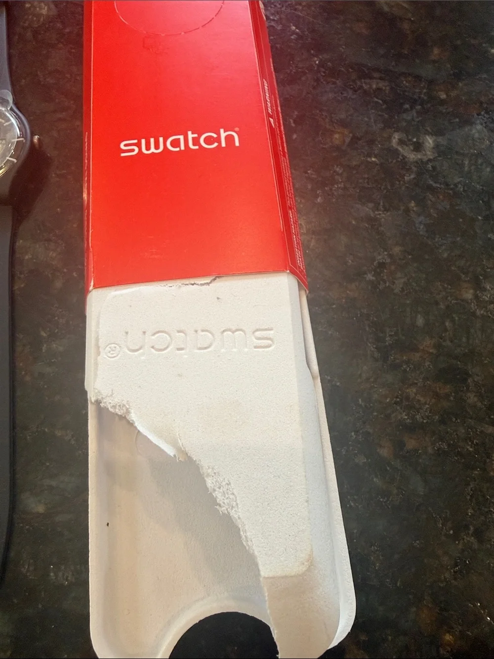 Swatch Black Silicone Strap Watch with Blackish/Grey dial.